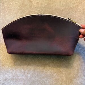 Portland Leather Dark burgundy raw  leather makeup bag or utility bag